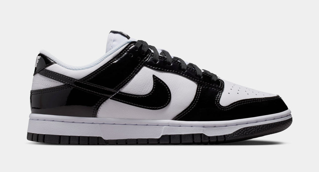 Dunk Low SE Patent Leather Womens Lifestyle Shoes (White/Black/Metallic Silver) - sneakers