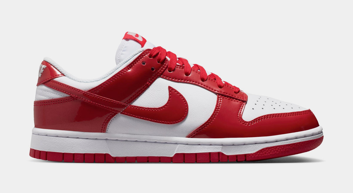 Dunk Low SE Patent Leather Mens Lifestyle Shoes (White/University Red) - sneakers
